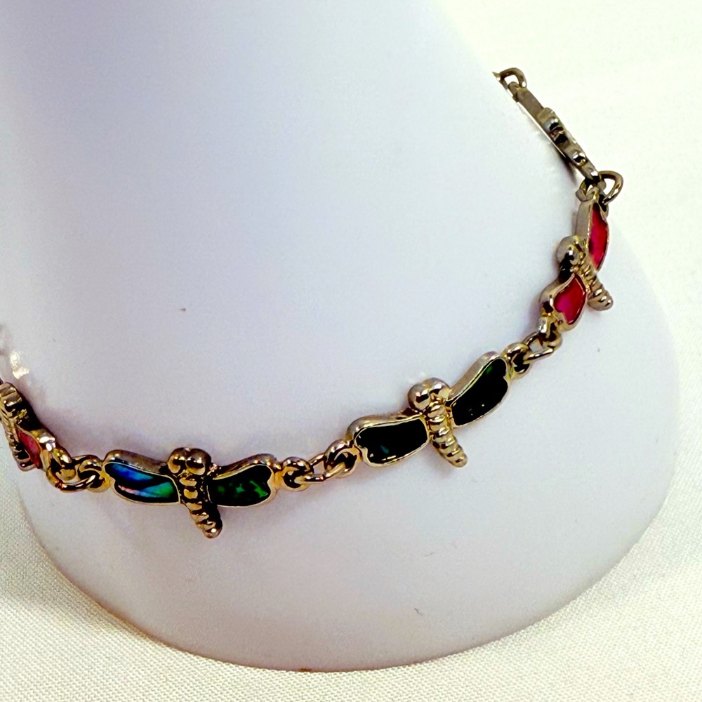 Genuine Paua Sea Shell Dragonfly Bracelet - Multi Colored